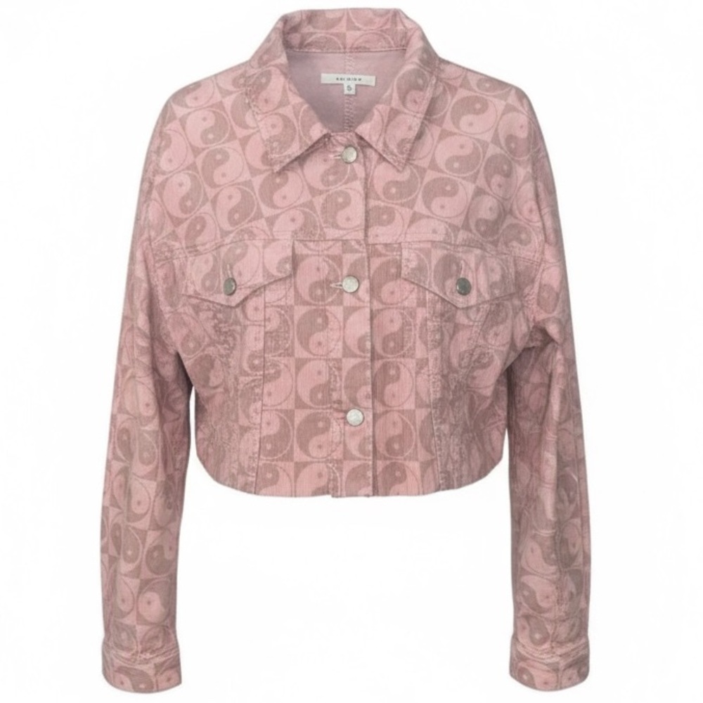 PacSun Yin & Yang Mauve Oversized Cropped Corduroy Trucker Jacket Size M/L